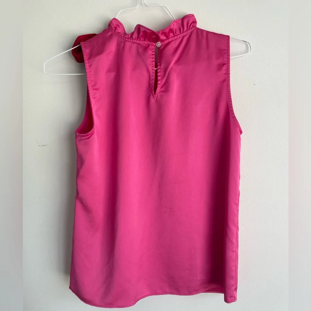 J. Crew XS pink ruffled sleeveless blouse red bow